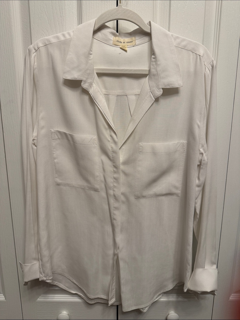 cloth & stone Cotton White Button-Front Relaxed Pocket Shirt Size L